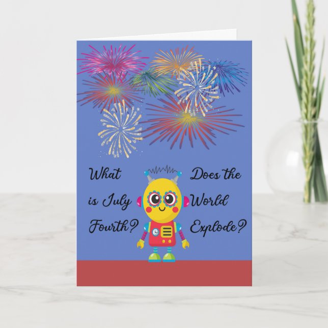 July 4th for Kids with Robot & Fireworks Card (Front)