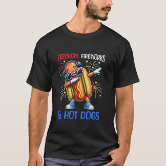 July 4th Freedom Fireworks Hot Dogs Dabbing Hotdog T-Shirt