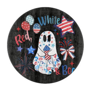 July 4th Ghost Red White Boo Patriotic Halloween Cutting Board