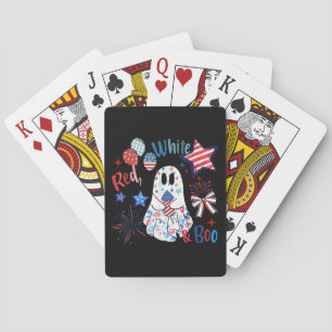 July 4th Ghost Red White Boo Patriotic Halloween Playing Cards