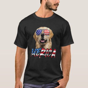July 4th Golden Retriever Merica American Flag Pat T-Shirt