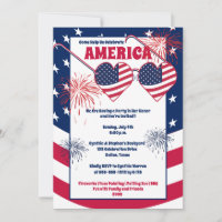 July 4th Heart Sunglasses America Party Invite