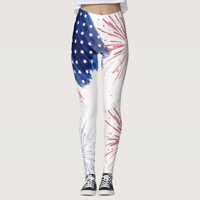 July 4th Independence Day Parade Red White Blue Leggings (Front)