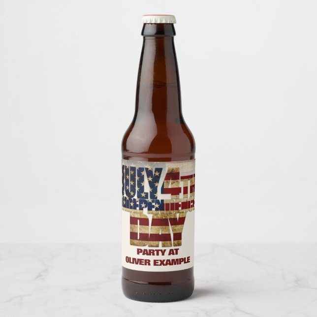 July 4th Independence Day Vintage Flag Design Beer Bottle Label (Front)