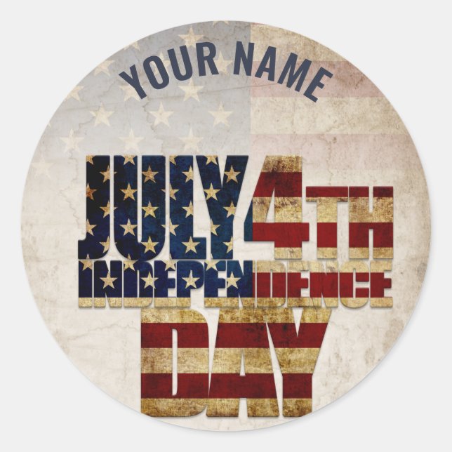 July 4th Independence Day Vintage Flag Design Classic Round Sticker (Front)