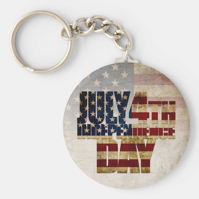 July 4th Independence Day Vintage Flag Design Keychain (Front)