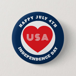 July 4th Love the USA Patriotic Red White Blue 2 Inch Round Button