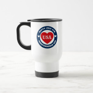 July 4th Love the USA Patriotic Red White Blue Travel Mug