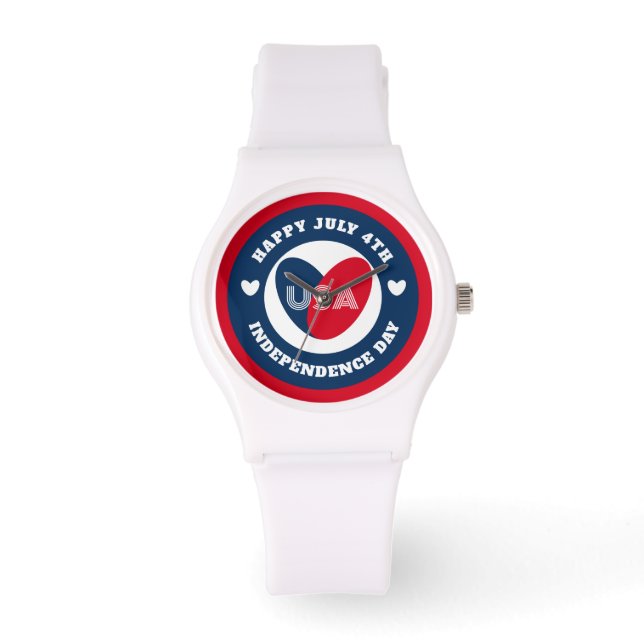 July 4th Love the USA Patriotic Red White Blue Watch (Front)