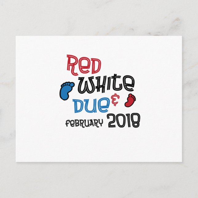 July 4th Maternity Pregnant Red White Due Feb 2018 Announcement Postcard (Front)
