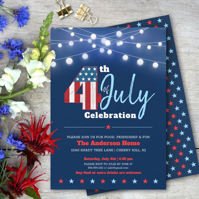 July 4th Modern BBQ Stars Stripes Red White Blue Invitation (Creator Uploaded)