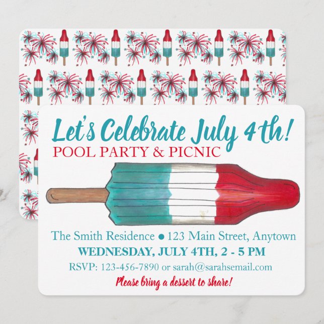 July 4th Party Rocket Pop Popsicle Fireworks Invitation (Front/Back)