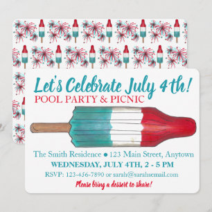 July 4th Party Rocket Pop Popsicle Fireworks Invitation