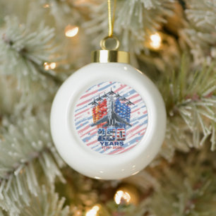 July 4th Patriotic 250 Year Birthday Ceramic Ball Christmas Ornament