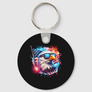 July 4th Patriotic Bald Eagle Usa American Flag Fi Keychain