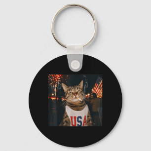 July 4th Patriotic Cat Smoking Cigarette 250 Years Keychain