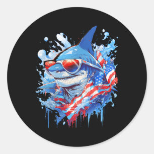 July 4th Patriotic Funny Shark Sungles Independenc Classic Round Sticker
