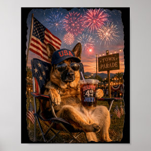 July 4th Patriotic German Shepherd Drinking Iced Poster
