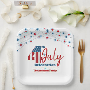 July 4th Patriotic Red White Blue USA Flag Stars Paper Plate