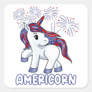 July 4th Patriotic Unicorn American Colours Square Sticker
