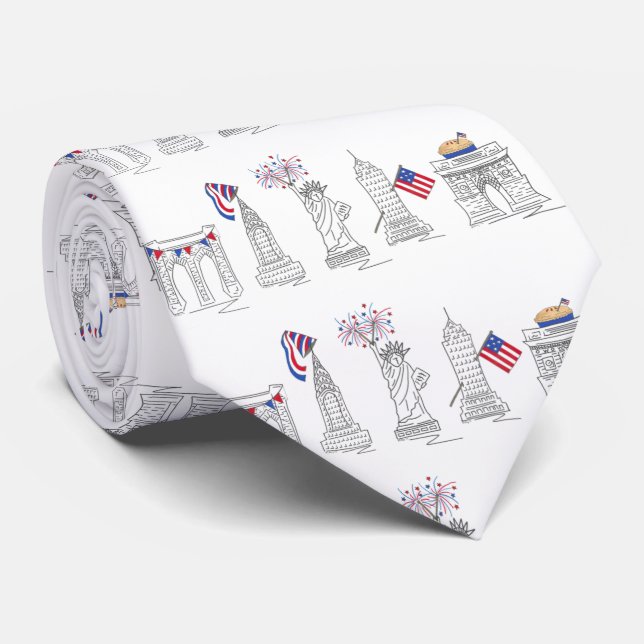 July 4th Patriotic USA NYC New York Landmarks Tie (Rolled)