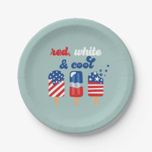 July 4th Red White Blue Birthday Paper Plate