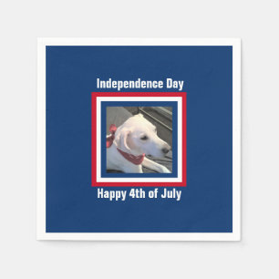 July 4th Red, White, Blue Cute Dog Wearing Scarf Napkin