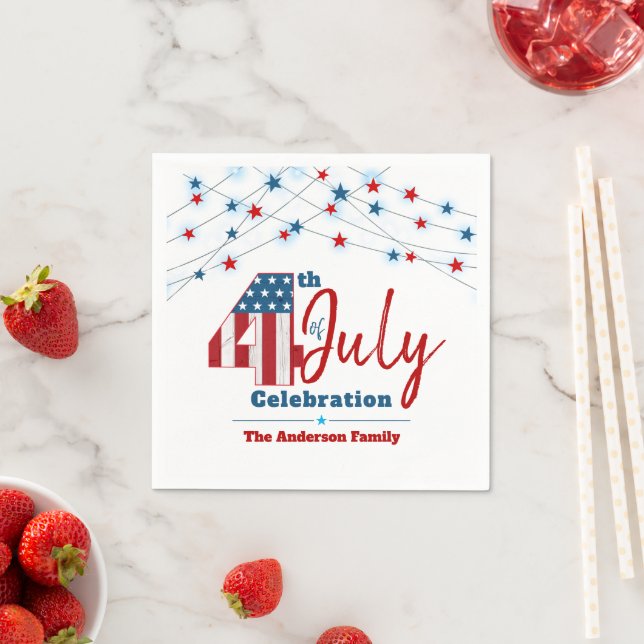 July 4th Red White Blue Patriotic USA Flag Stars Napkin (Insitu)