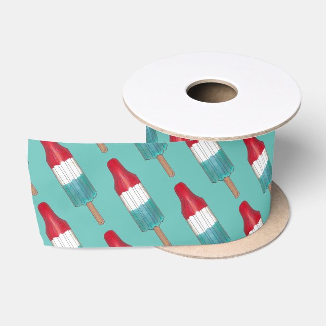 July 4th Rocket Pop Patriotic Popsicle Print Satin Ribbon (Spool)