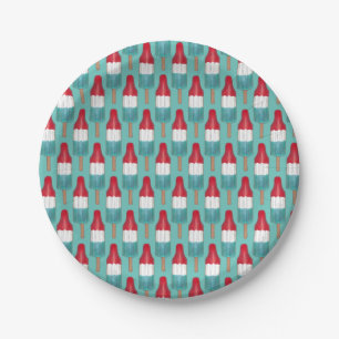 July 4th Rocket Pop Patriotic Popsicle Red Blue Paper Plate