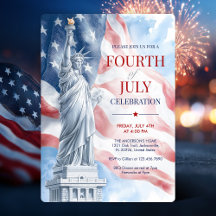 July 4th Statue of Liberty & USA Flag Illustration