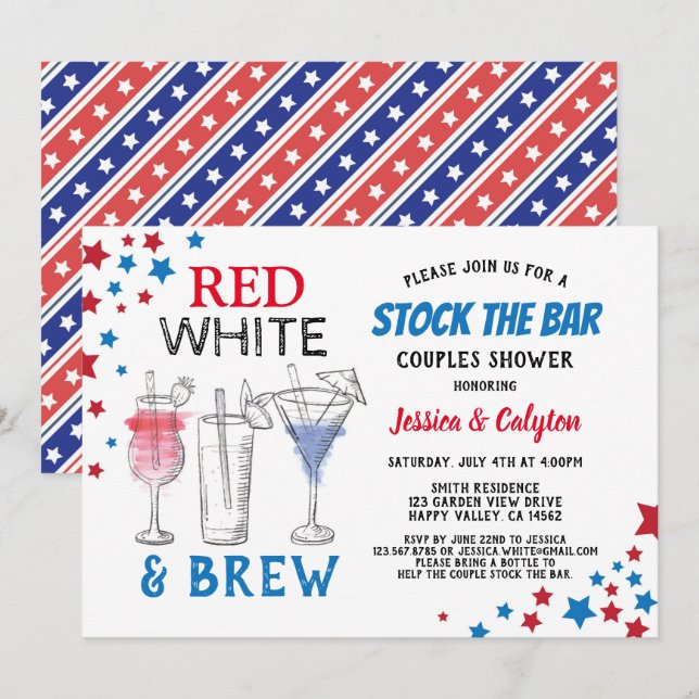 July 4th Stock The Bar Couples Shower Invitation (Front/Back)