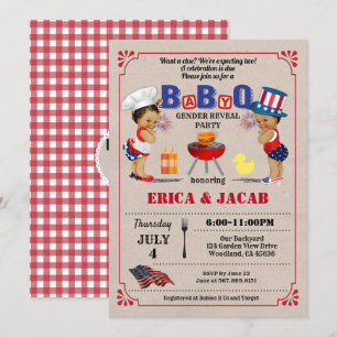 July 4th twins couples BBQ baby shower Invitation
