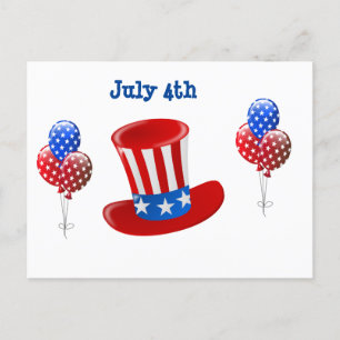 July 4th Uncle Sam Hat and Balloons Postcard