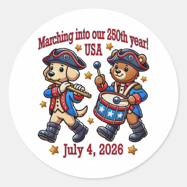 July 4th USA 250th Anniversary Semiquincentennial  Classic Round Sticker (Front)