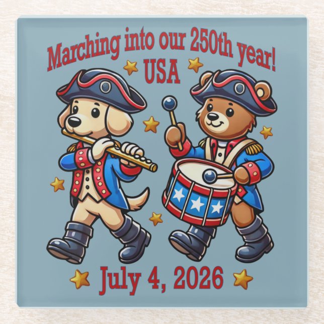 July 4th USA 250th Anniversary Semiquincentennial  Glass Coaster (Front)