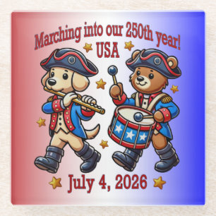 July 4th USA 250th Anniversary Semiquincentennial Glass Coaster
