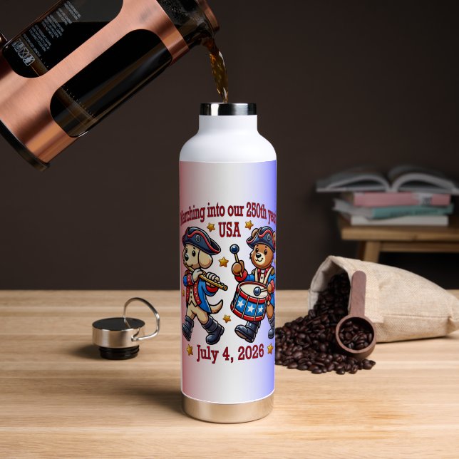 July 4th USA 250th Anniversary Semiquincentennial  Water Bottle (Coffee (Rotated))