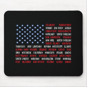 July 4th USA American Flag All 50 State Names Mouse Pad