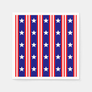 July 4th White Stars and Red and White Stripes Napkin