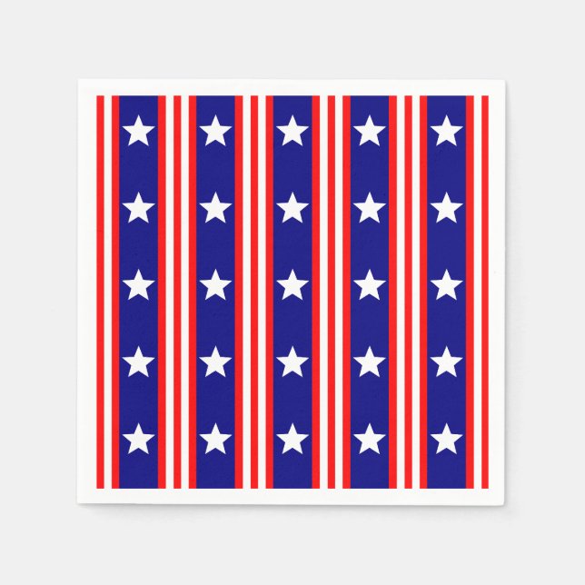 July 4th White Stars and Red and White Stripes Napkin (Front)