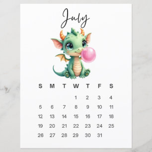 July Baby Dragon Art Print Whimsical Fantasy