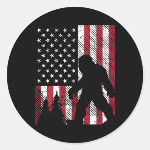 July Bigfoot Sasquatch Us Flag Patriotic Men Women Classic Round Sticker