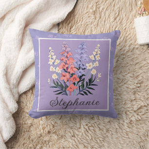 July Birth Flower Custom Name Throw Pillow