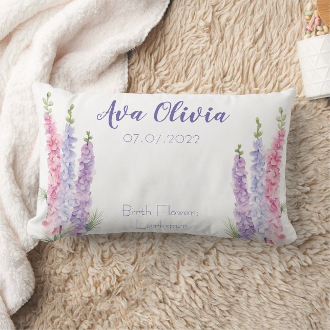 July Birth Flower Larkspur  Lumbar Pillow (Blanket)