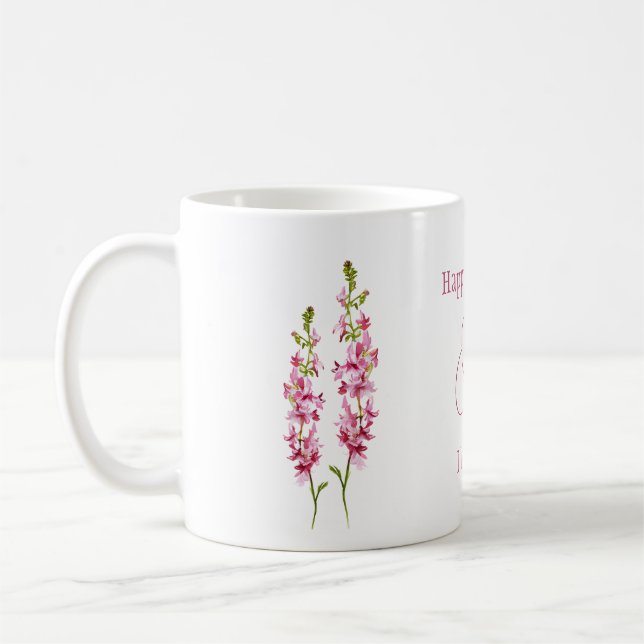 July birth flower Larkspur Watercolor Floral Coffee Mug (Left)