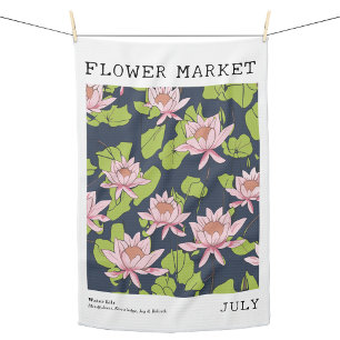 July Birth Flower Market Pink Water Lily Lotus Kitchen Towel