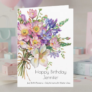 July Birth Flowers July Happy Birthday Card
