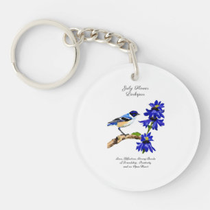 July Birth Month Flower Bluebird and Larkspur Keychain