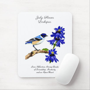 July Birth Month Flower Bluebird and Larkspur Mouse Pad